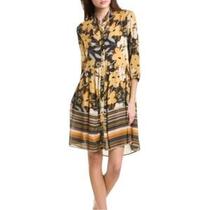 Anthropologie Blank London Hadley Black Yellow Floral Stripe Boho Dress Medium